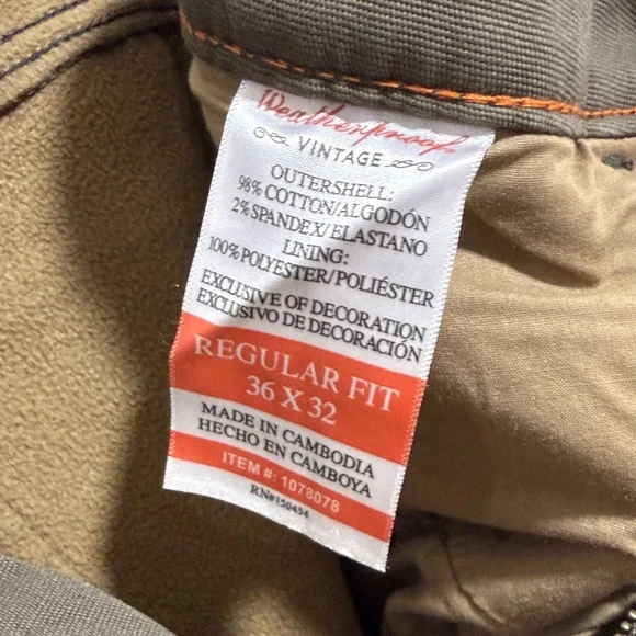 NWT Weatherproof Vintage Flannel Lined Jeans Men’s 36/32 Green Winter Warm Pants - Picture 6 of 6